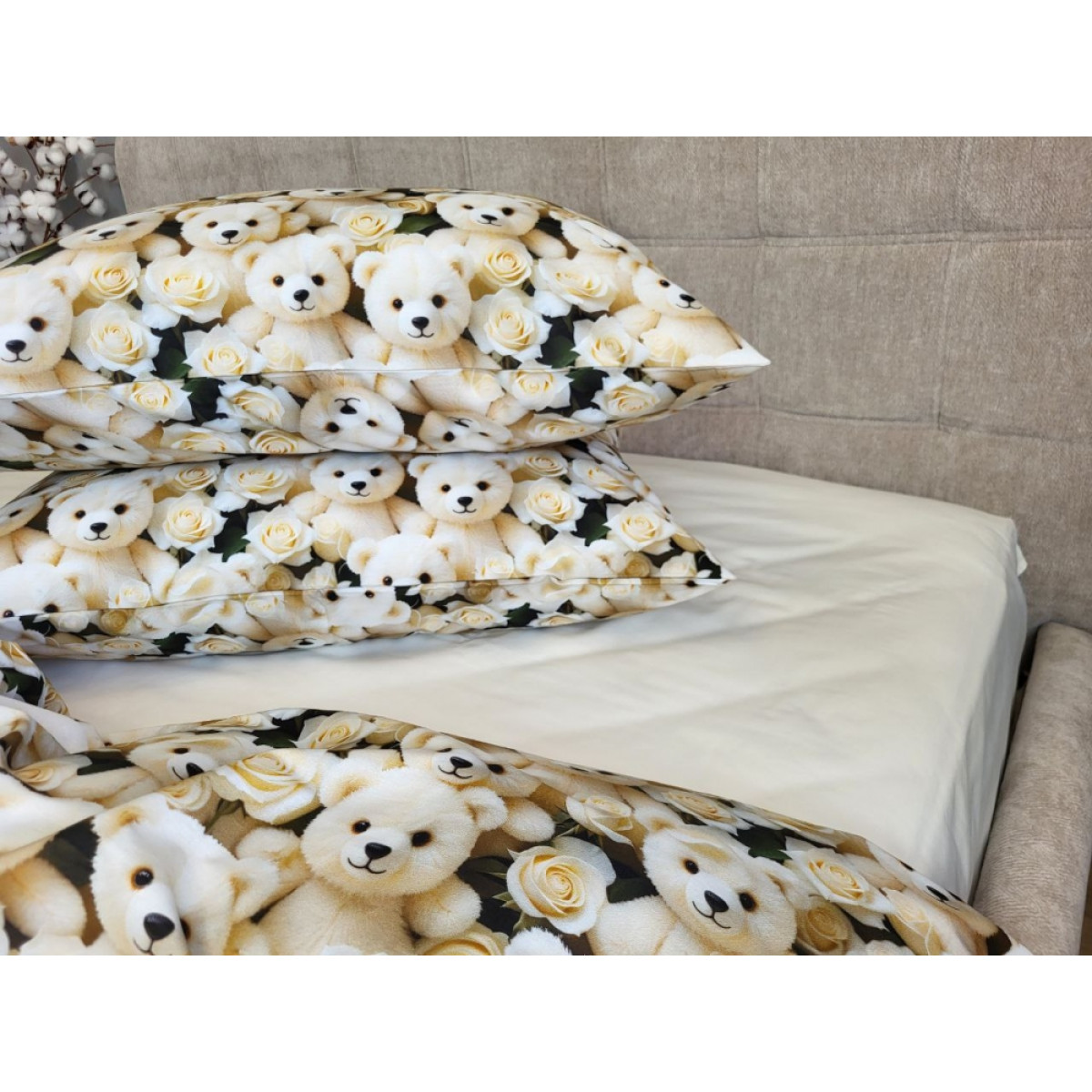 Бавовняна постіль cotton 5D Ведмедик із Трояндою